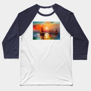 Seascape with a sailboats at sunset. Baseball T-Shirt